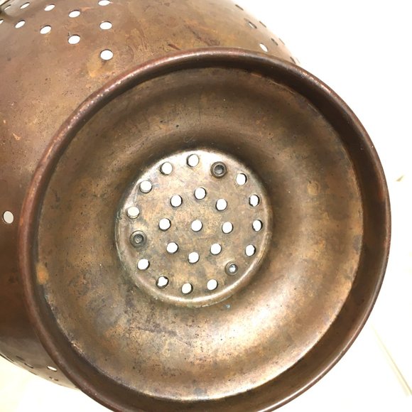 COPPER Collander  with silver metal interior – brass handles VTG - Picture 7 of 10